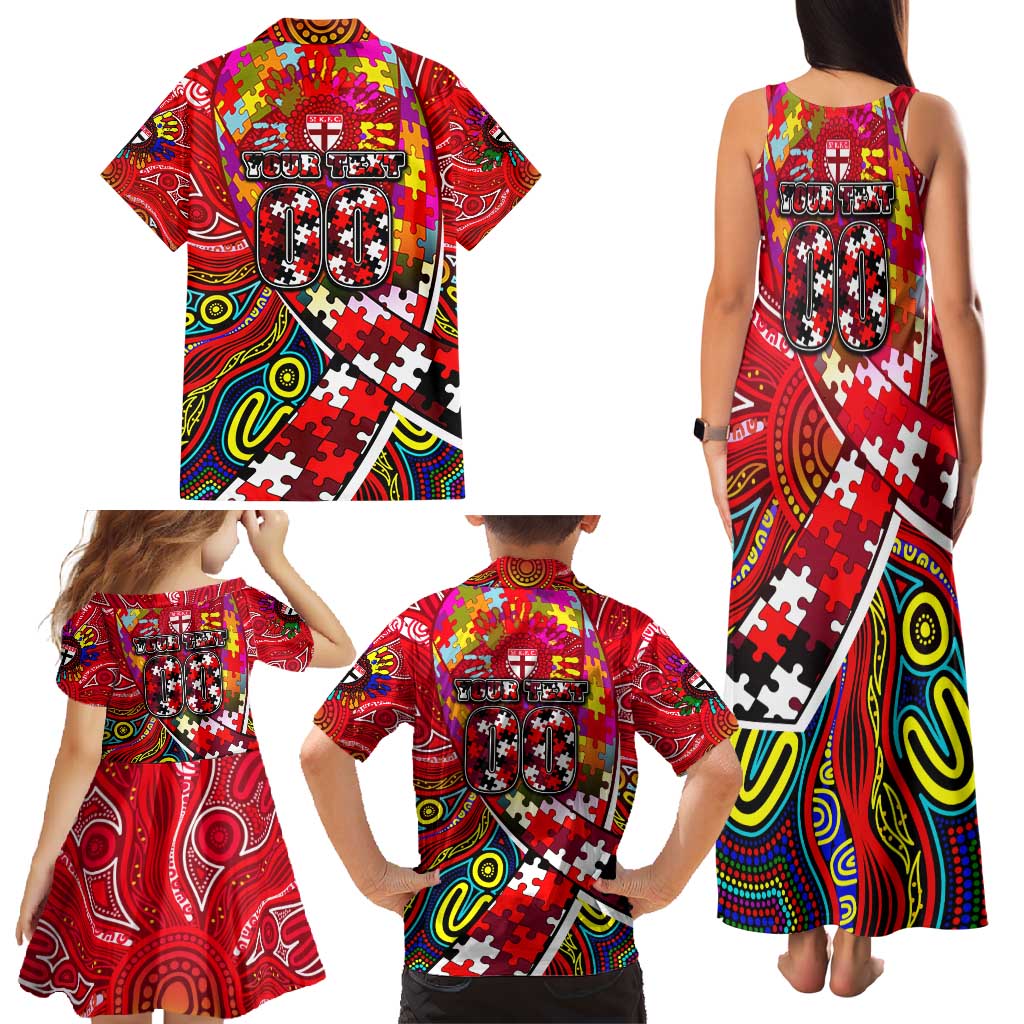 Autism Awareness Australia St Kilda Saints Family Matching Tank Maxi Dress and Hawaiian Shirt Aboriginal Indigenous Art