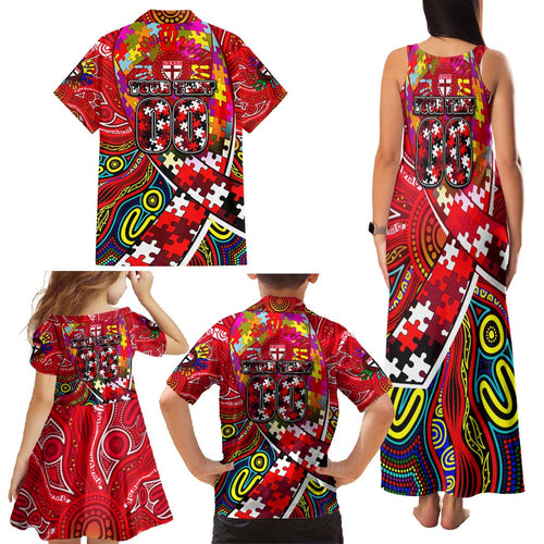 Autism Awareness Australia St Kilda Saints Family Matching Tank Maxi Dress and Hawaiian Shirt Aboriginal Indigenous Art