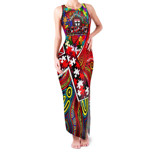 Autism Awareness Australia St Kilda Saints Family Matching Tank Maxi Dress and Hawaiian Shirt Aboriginal Indigenous Art