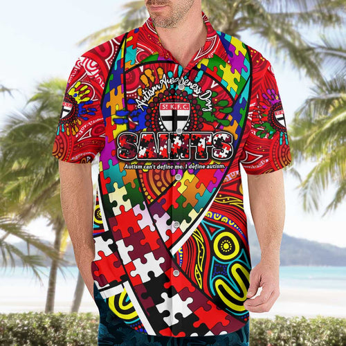 Autism Awareness Australia St Kilda Saints Hawaiian Shirt Aboriginal Indigenous Art