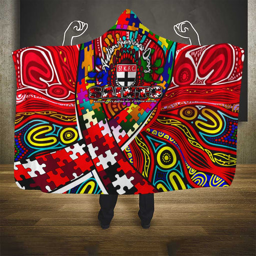 Autism Awareness Australia St Kilda Saints Hooded Blanket Aboriginal Indigenous Art