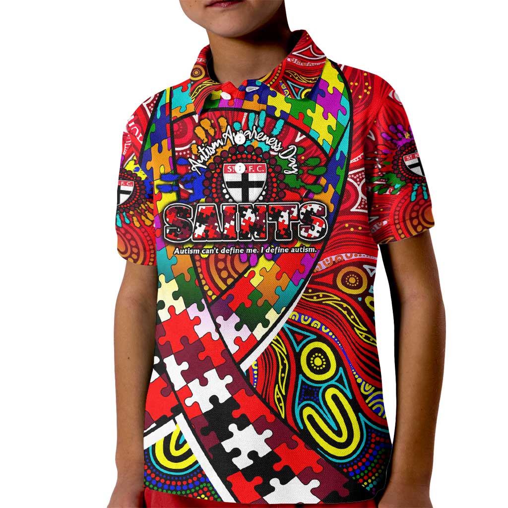 Autism Awareness Australia St Kilda Saints Kid Polo Shirt Aboriginal Indigenous Art