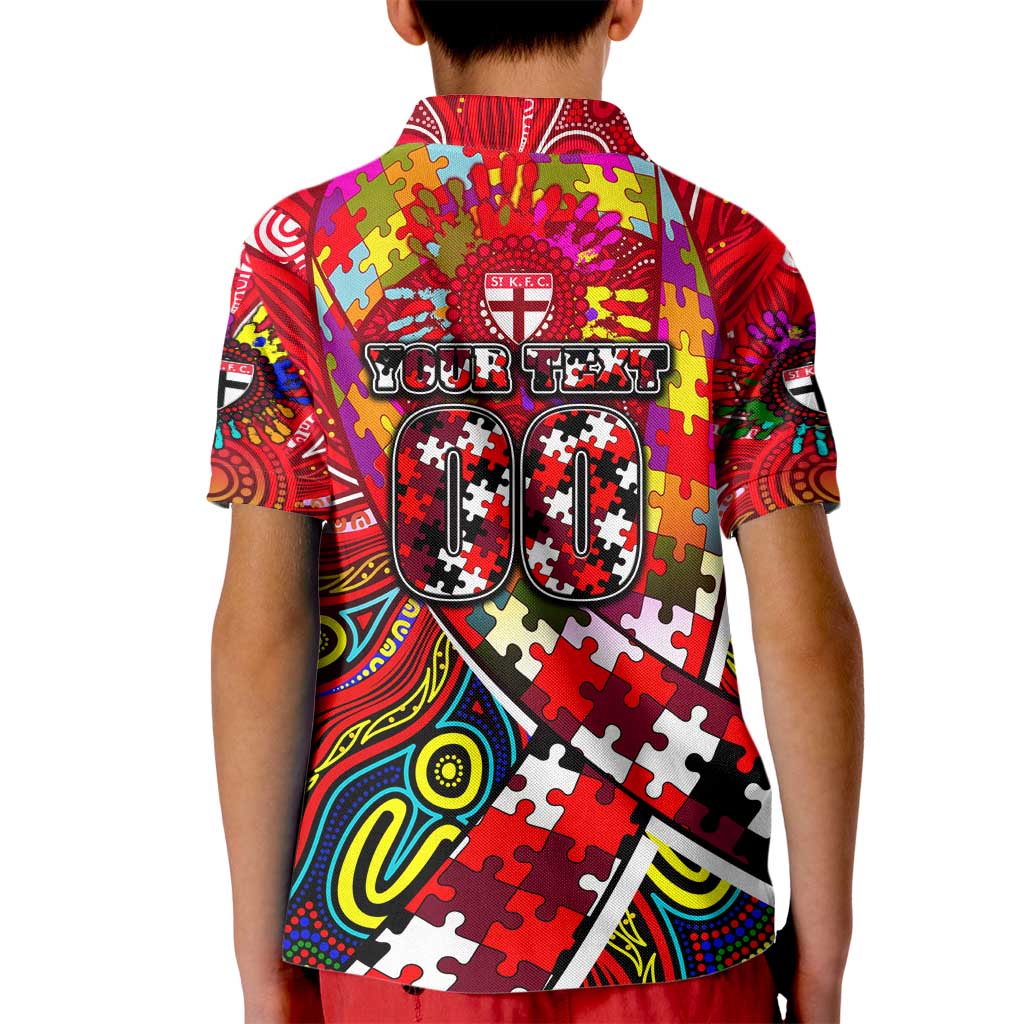 Autism Awareness Australia St Kilda Saints Kid Polo Shirt Aboriginal Indigenous Art