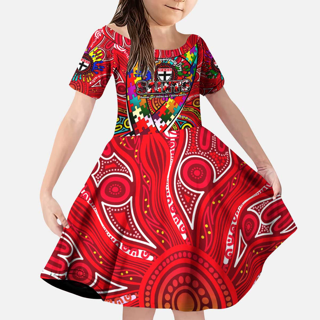 Autism Awareness Australia St Kilda Saints Kid Short Sleeve Dress Aboriginal Indigenous Art