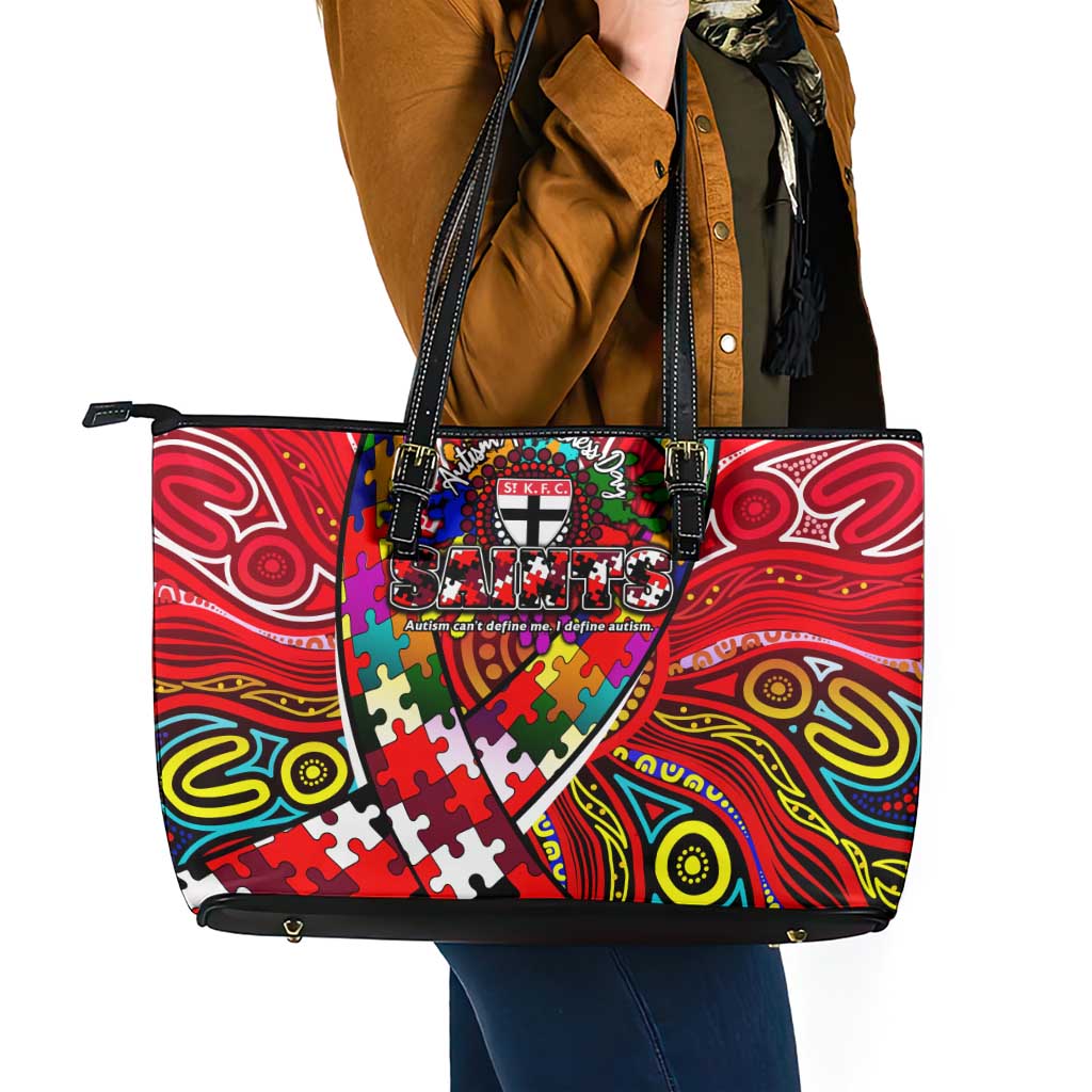 Autism Awareness Australia St Kilda Saints Leather Tote Bag Aboriginal Indigenous Art