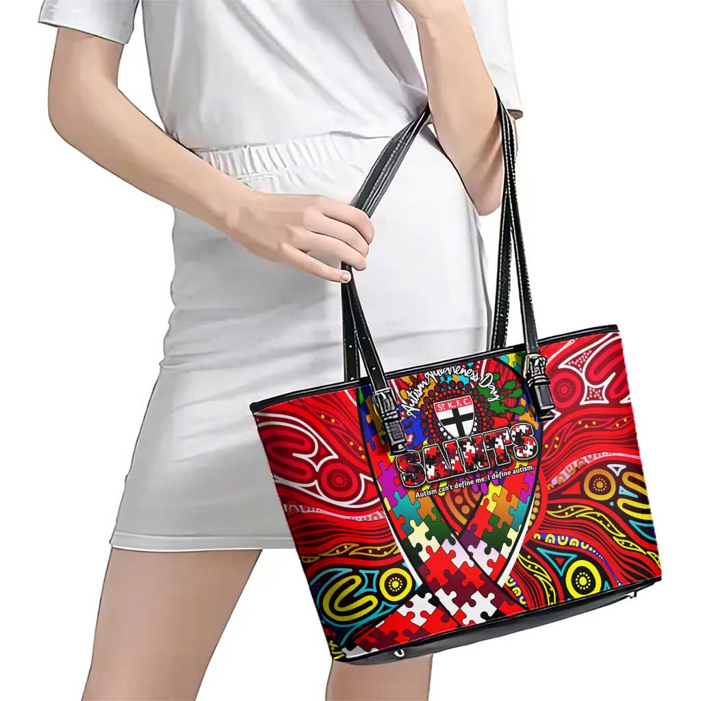 Autism Awareness Australia St Kilda Saints Leather Tote Bag Aboriginal Indigenous Art