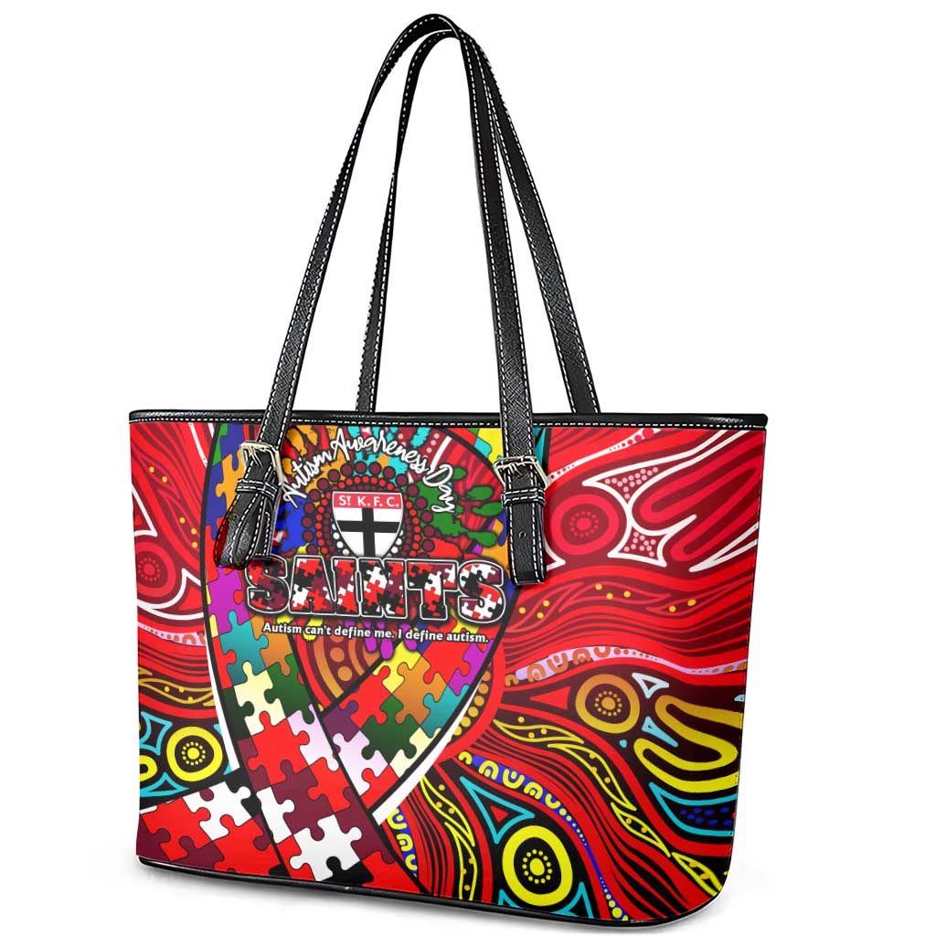 Autism Awareness Australia St Kilda Saints Leather Tote Bag Aboriginal Indigenous Art