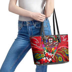 Autism Awareness Australia St Kilda Saints Leather Tote Bag Aboriginal Indigenous Art