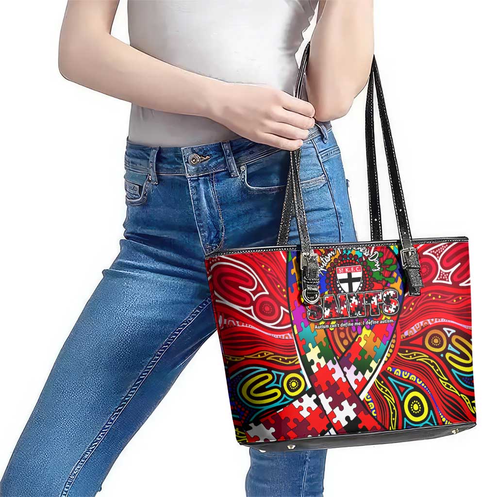 Autism Awareness Australia St Kilda Saints Leather Tote Bag Aboriginal Indigenous Art