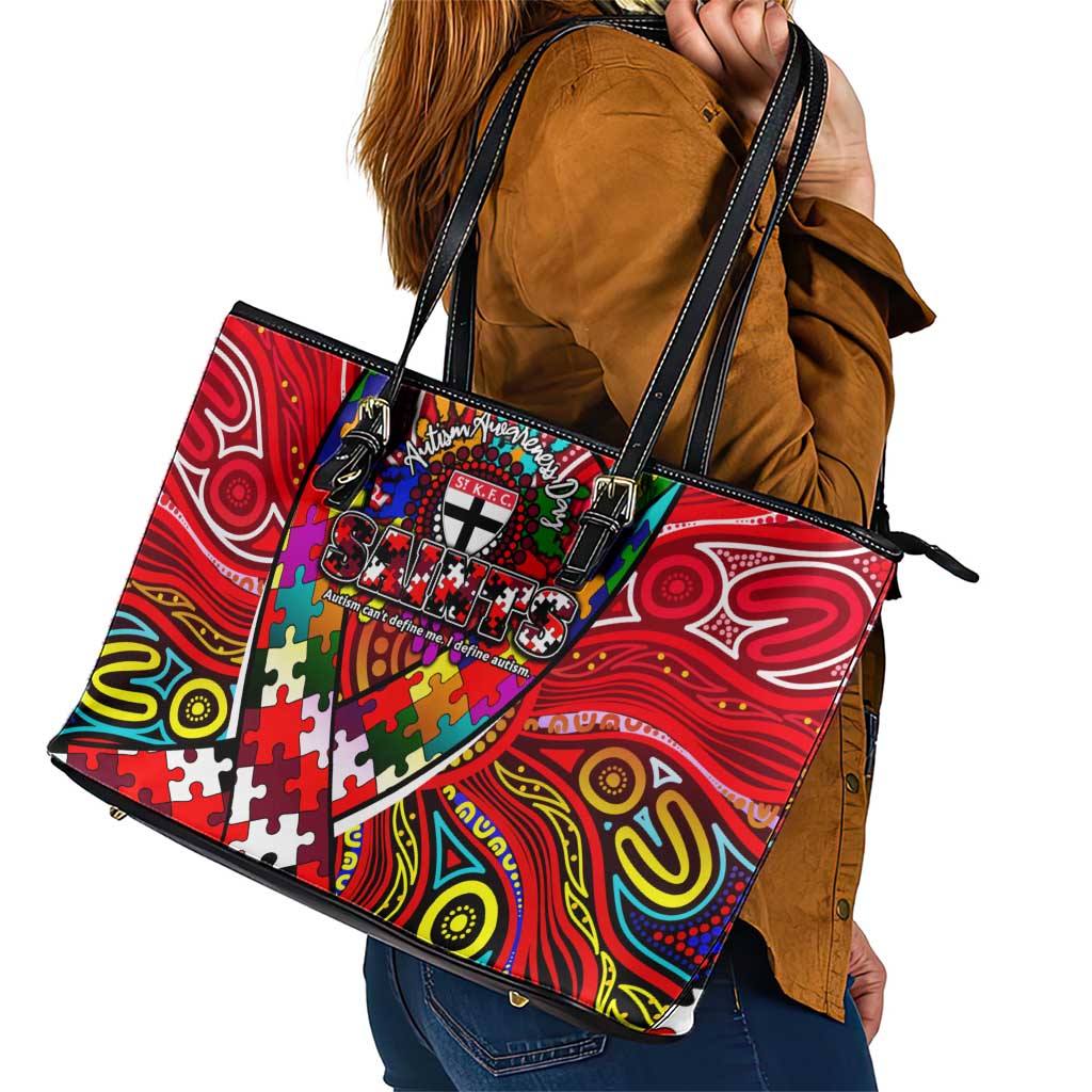 Autism Awareness Australia St Kilda Saints Leather Tote Bag Aboriginal Indigenous Art