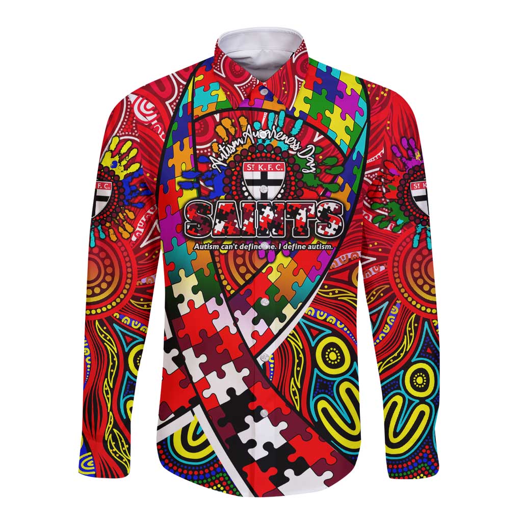 Autism Awareness Australia St Kilda Saints Long Sleeve Button Shirt Aboriginal Indigenous Art