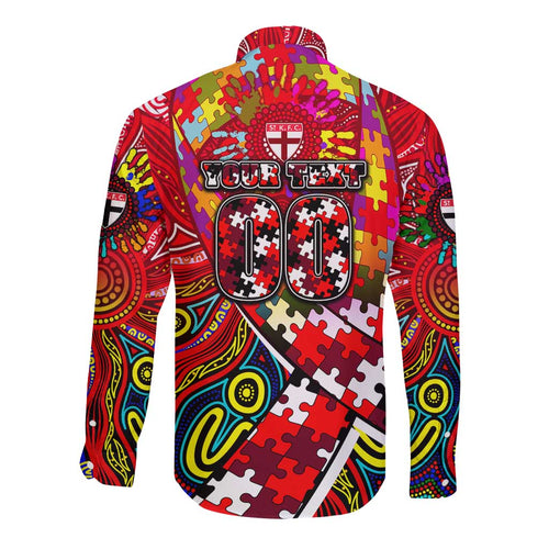 Autism Awareness Australia St Kilda Saints Long Sleeve Button Shirt Aboriginal Indigenous Art