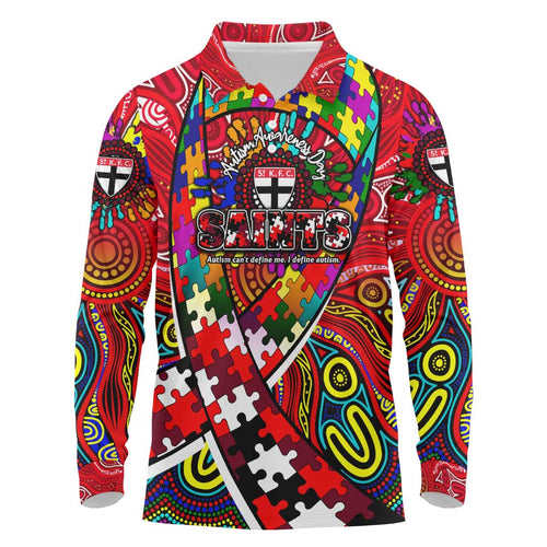 Autism Awareness Australia St Kilda Saints Long Sleeve Polo Shirt Aboriginal Indigenous Art