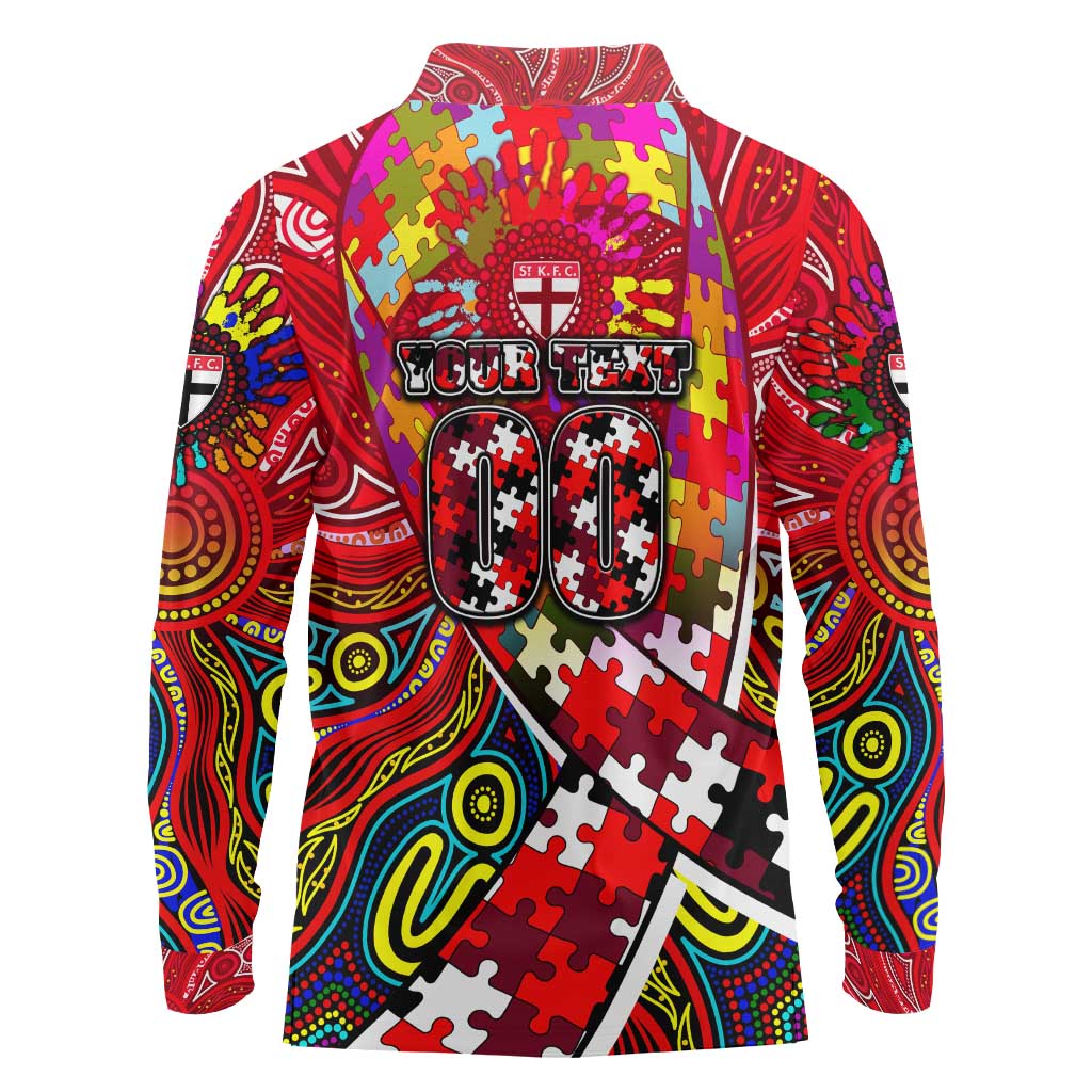 Autism Awareness Australia St Kilda Saints Long Sleeve Polo Shirt Aboriginal Indigenous Art