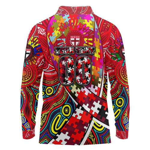 Autism Awareness Australia St Kilda Saints Long Sleeve Polo Shirt Aboriginal Indigenous Art
