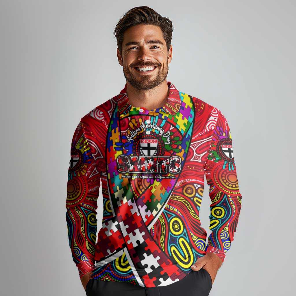 Autism Awareness Australia St Kilda Saints Long Sleeve Polo Shirt Aboriginal Indigenous Art