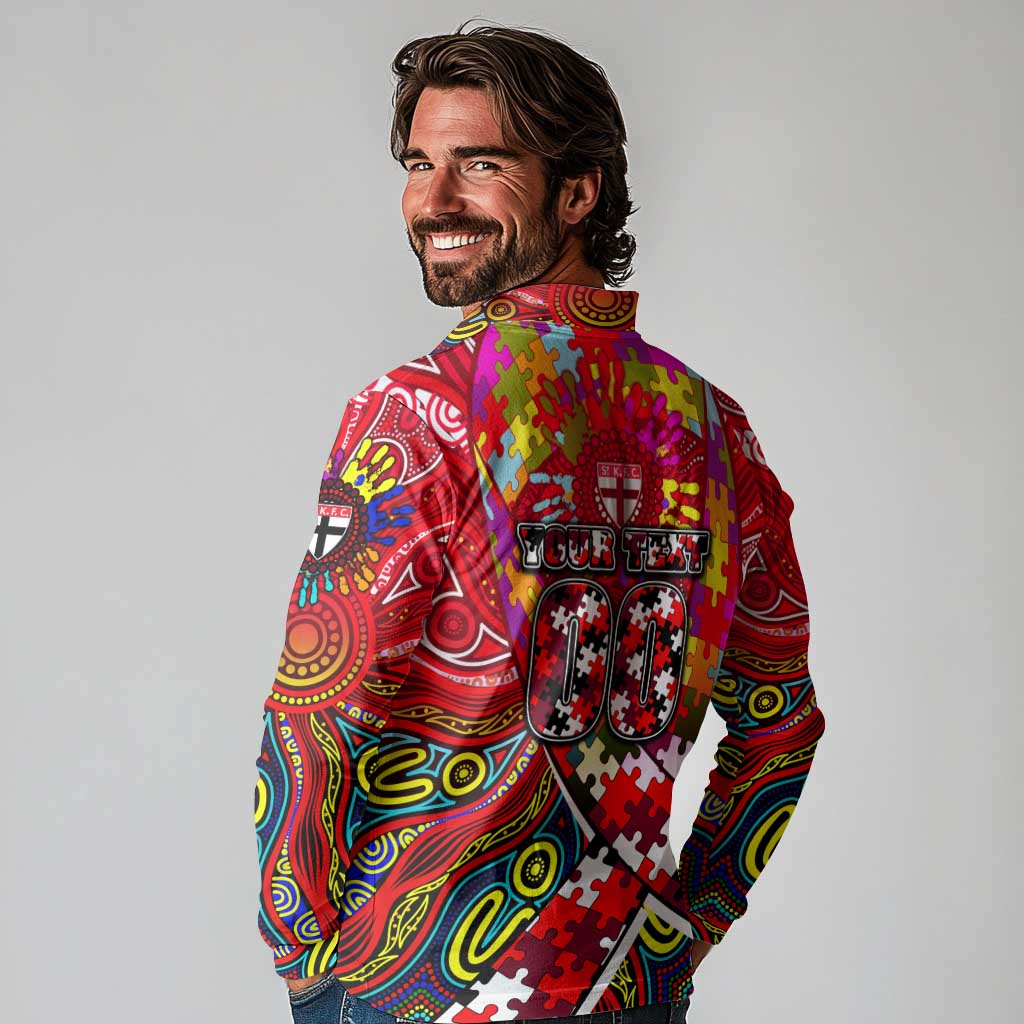 Autism Awareness Australia St Kilda Saints Long Sleeve Polo Shirt Aboriginal Indigenous Art