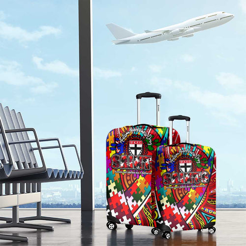 Autism Awareness Australia St Kilda Saints Luggage Cover Aboriginal Indigenous Art