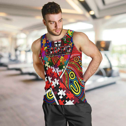 Autism Awareness Australia St Kilda Saints Men Tank Top Aboriginal Indigenous Art
