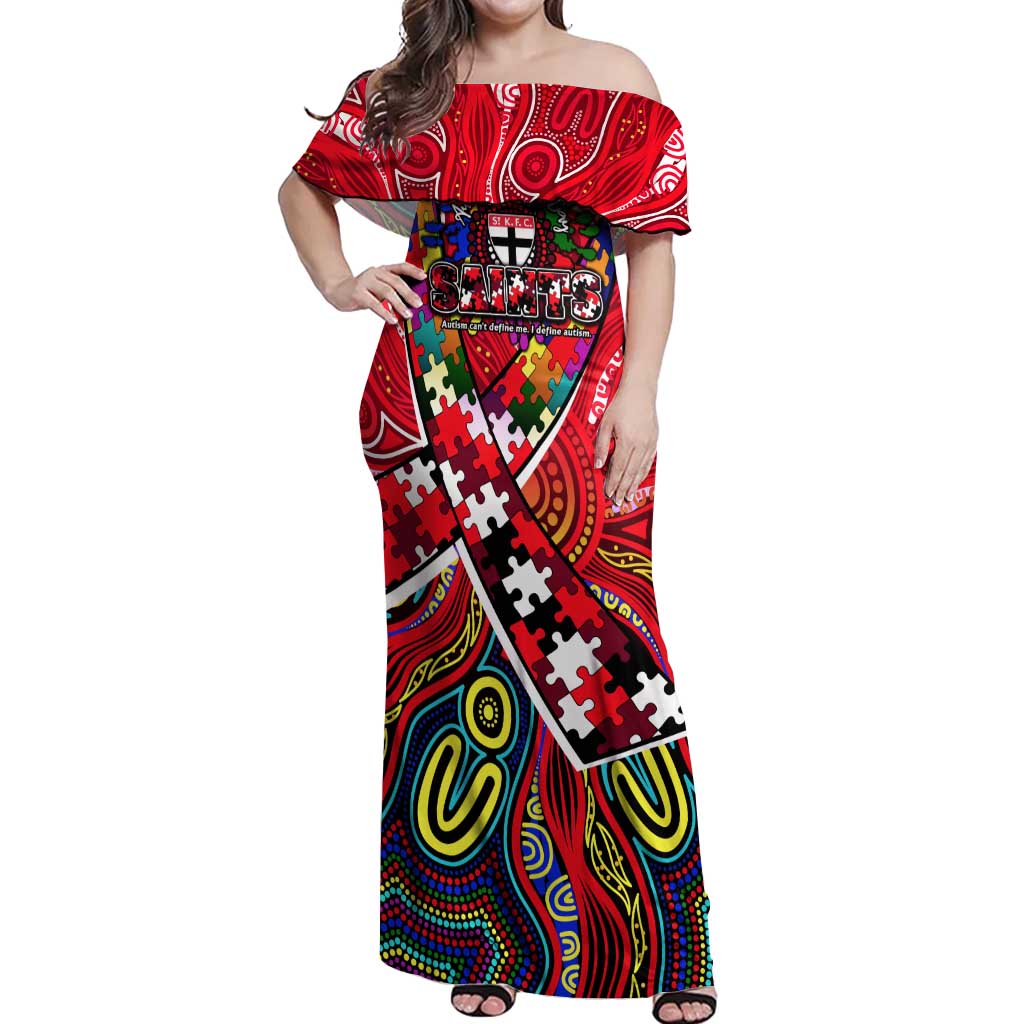 Autism Awareness Australia St Kilda Saints Off Shoulder Maxi Dress Aboriginal Indigenous Art