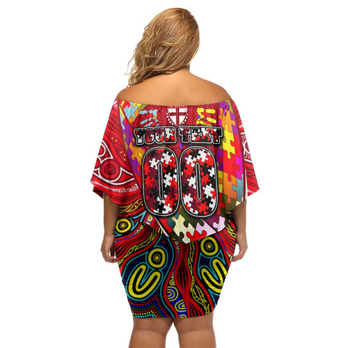 Autism Awareness Australia St Kilda Saints Off Shoulder Short Dress Aboriginal Indigenous Art