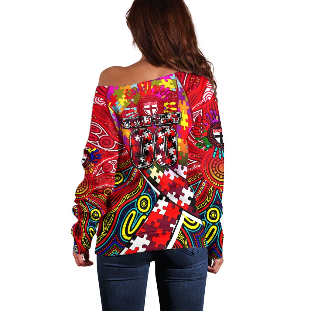 Autism Awareness Australia St Kilda Saints Off Shoulder Sweater Aboriginal Indigenous Art