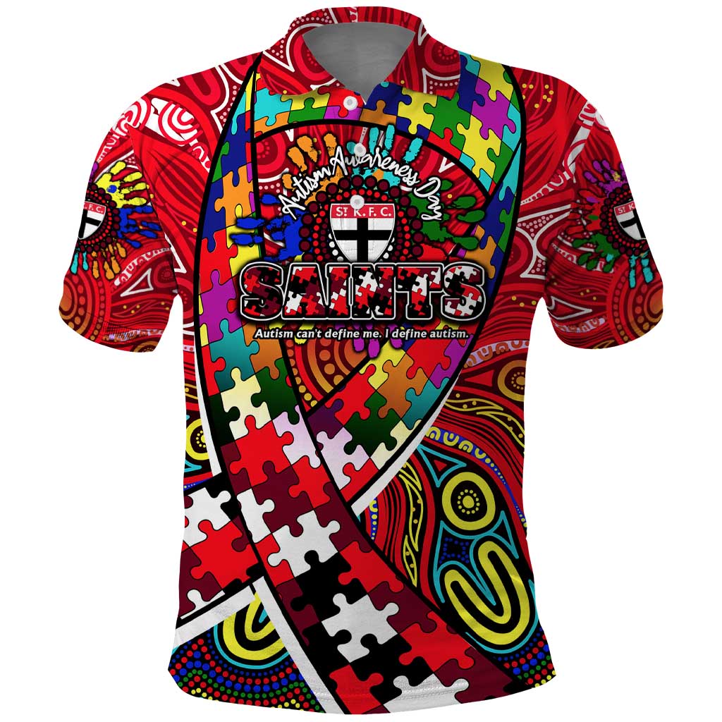 Autism Awareness Australia St Kilda Saints Polo Shirt Aboriginal Indigenous Art