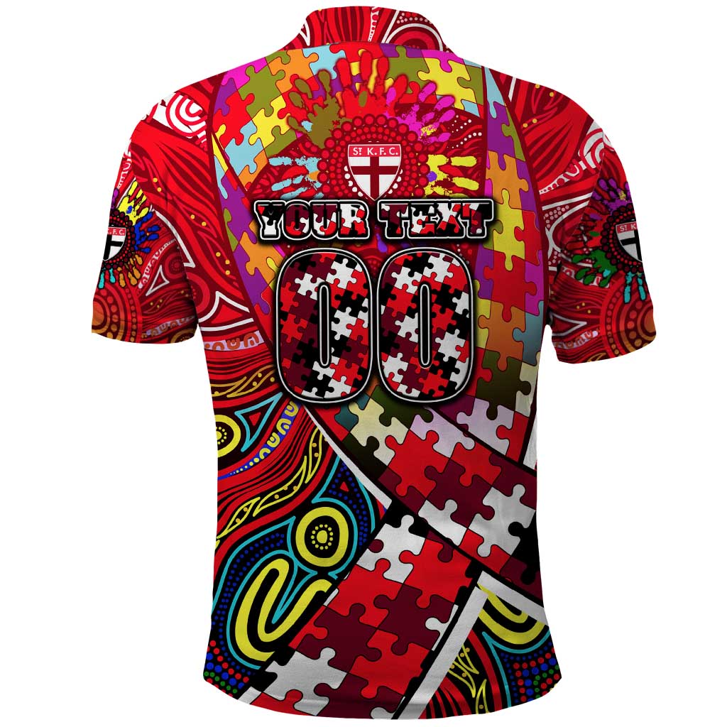 Autism Awareness Australia St Kilda Saints Polo Shirt Aboriginal Indigenous Art