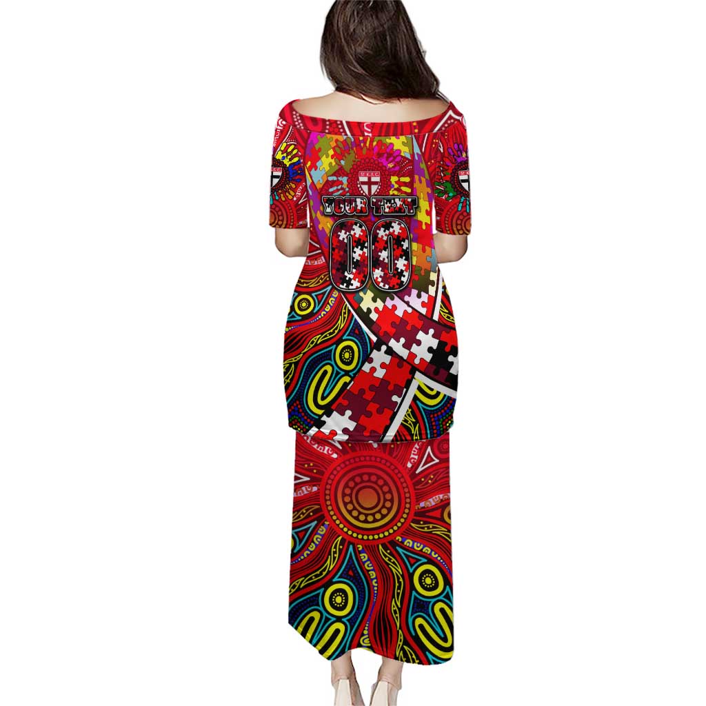 Autism Awareness Australia St Kilda Saints Puletasi Aboriginal Indigenous Art
