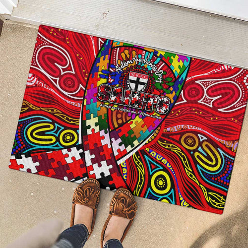 Autism Awareness Australia St Kilda Saints Rubber Doormat Aboriginal Indigenous Art