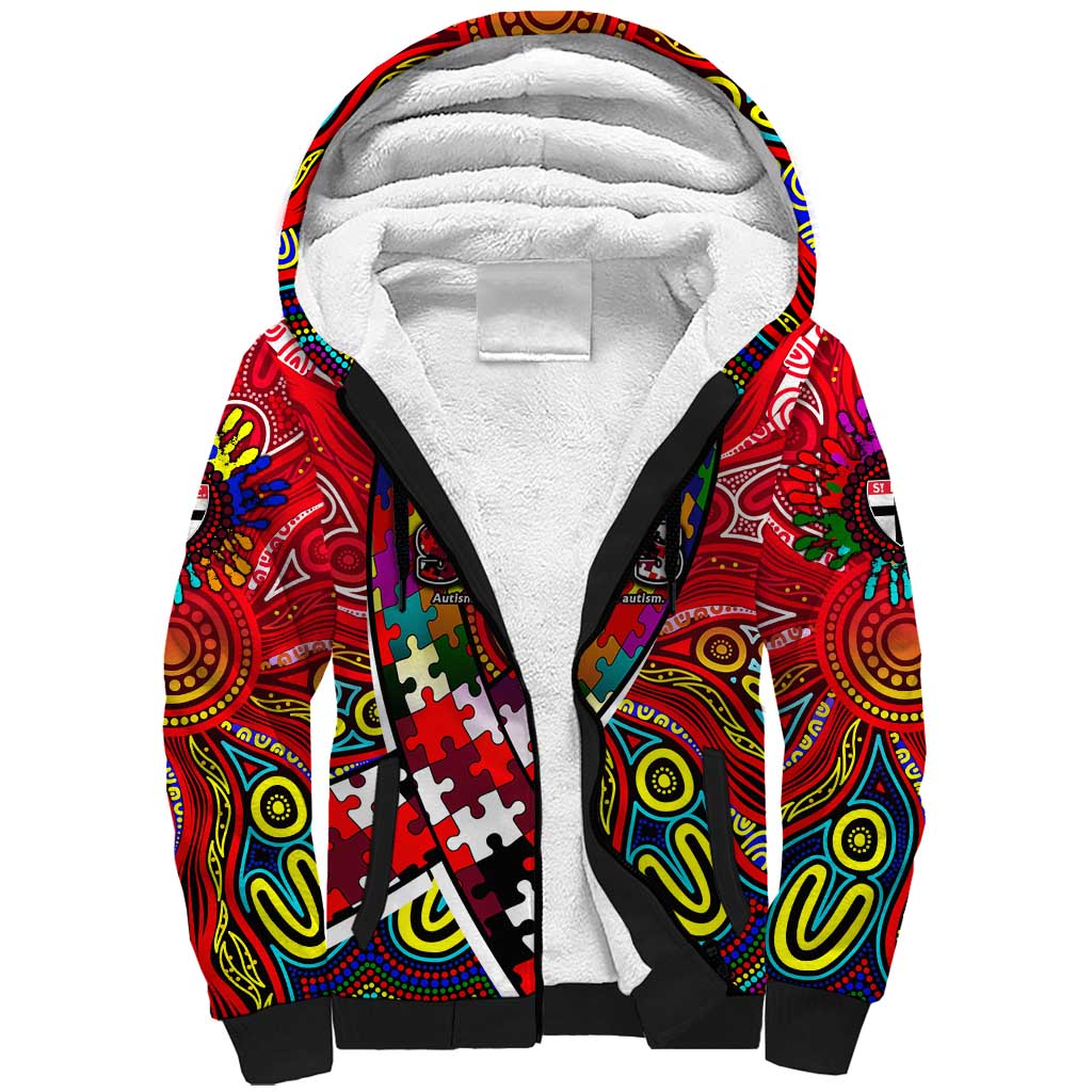 Autism Awareness Australia St Kilda Saints Sherpa Hoodie Aboriginal Indigenous Art
