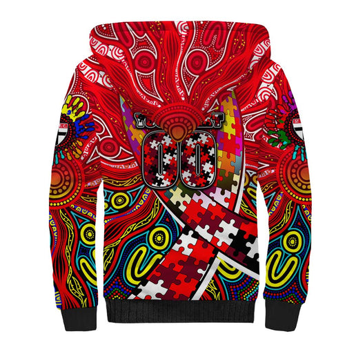 Autism Awareness Australia St Kilda Saints Sherpa Hoodie Aboriginal Indigenous Art