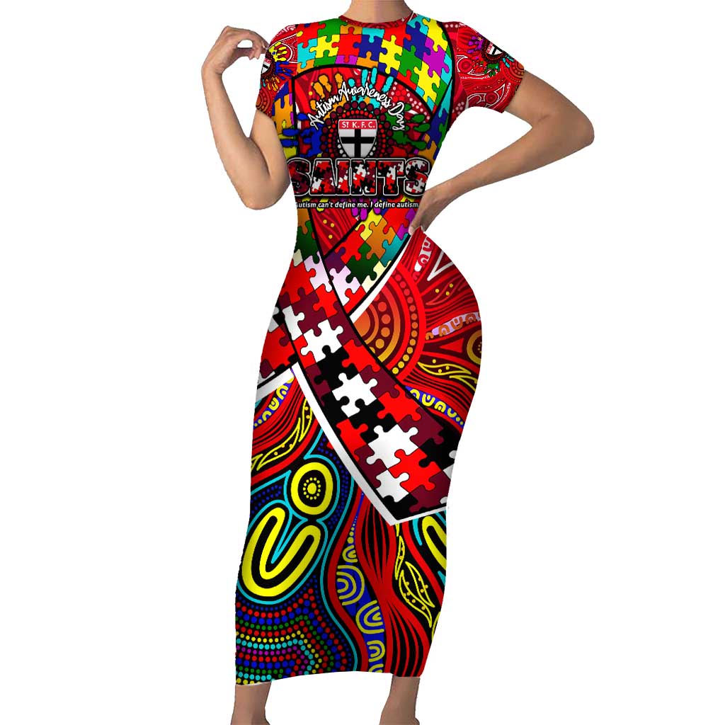 Autism Awareness Australia St Kilda Saints Short Sleeve Bodycon Dress Aboriginal Indigenous Art