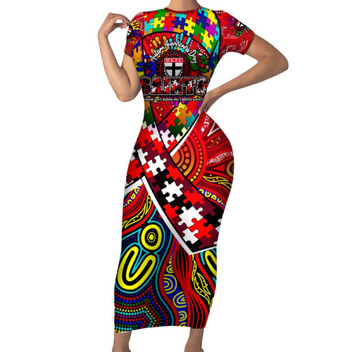 Autism Awareness Australia St Kilda Saints Short Sleeve Bodycon Dress Aboriginal Indigenous Art