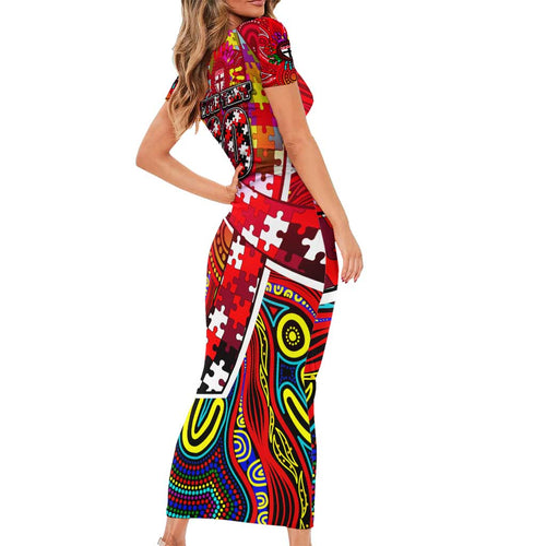 Autism Awareness Australia St Kilda Saints Short Sleeve Bodycon Dress Aboriginal Indigenous Art