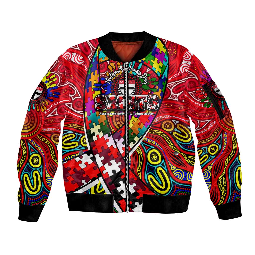 Autism Awareness Australia St Kilda Saints Sleeve Zip Bomber Jacket Aboriginal Indigenous Art