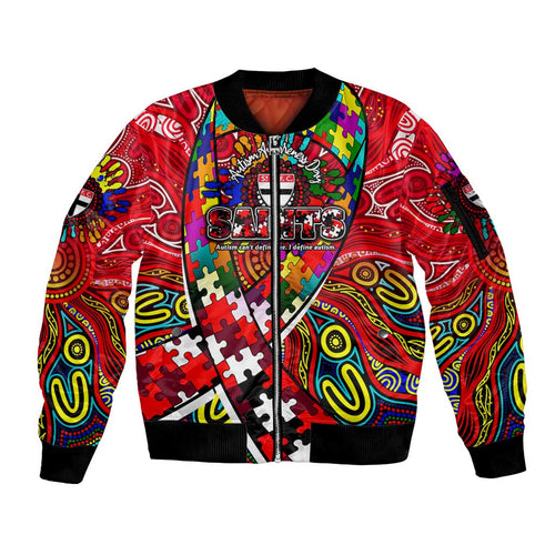 Autism Awareness Australia St Kilda Saints Sleeve Zip Bomber Jacket Aboriginal Indigenous Art