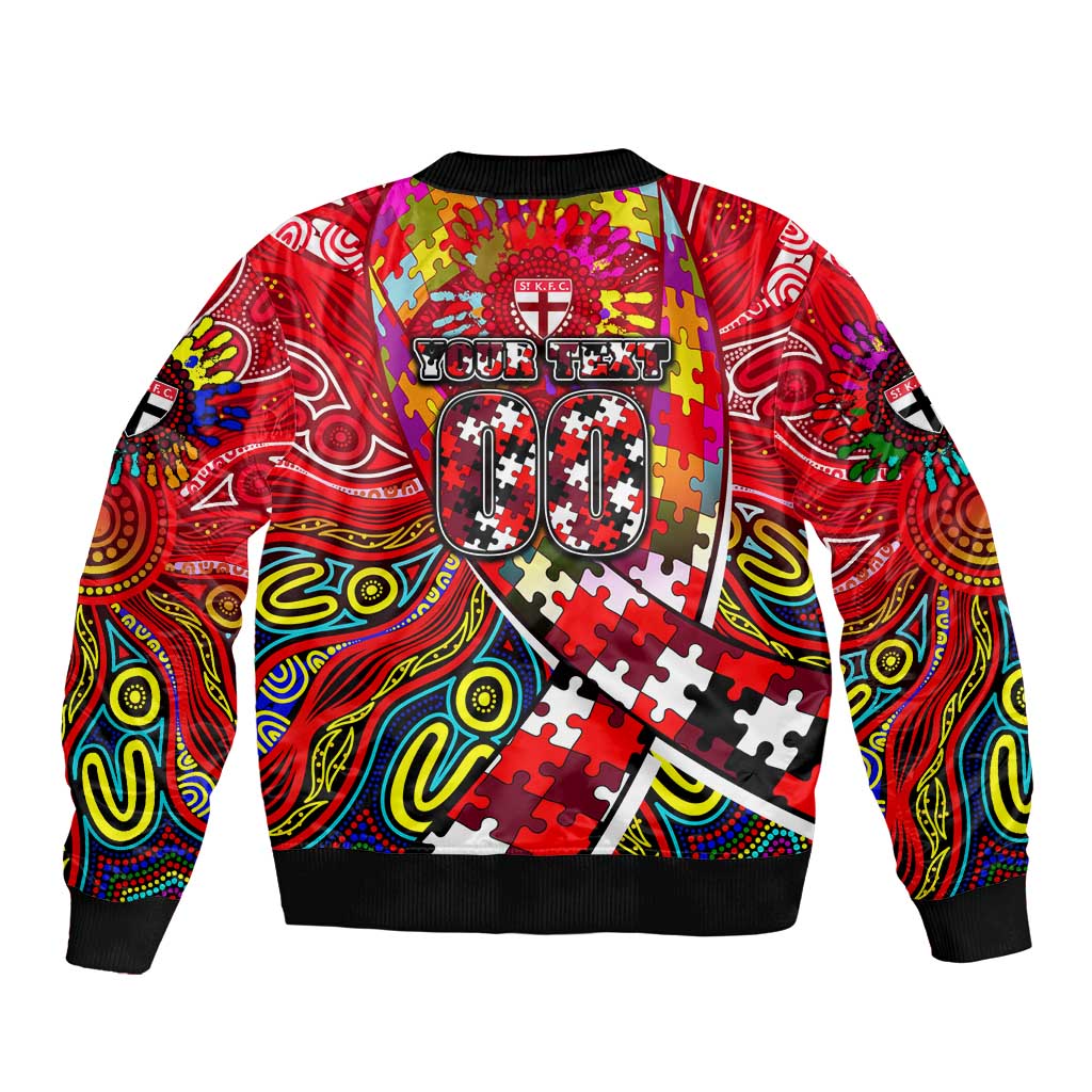 Autism Awareness Australia St Kilda Saints Sleeve Zip Bomber Jacket Aboriginal Indigenous Art
