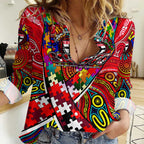 Autism Awareness Australia St Kilda Saints Women Casual Shirt Aboriginal Indigenous Art