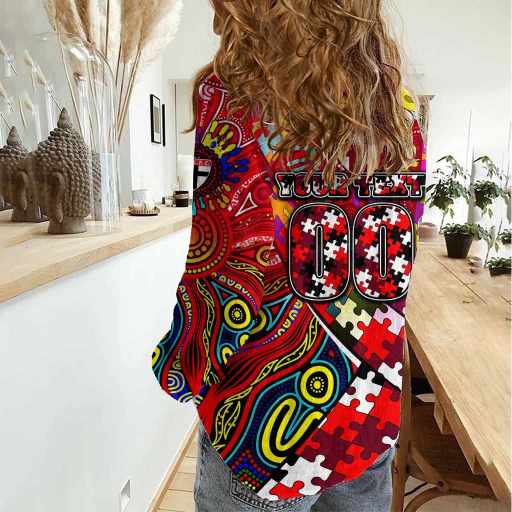 Autism Awareness Australia St Kilda Saints Women Casual Shirt Aboriginal Indigenous Art