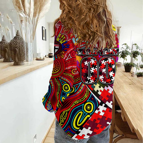 Autism Awareness Australia St Kilda Saints Women Casual Shirt Aboriginal Indigenous Art
