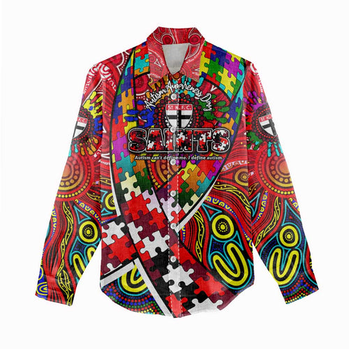 Autism Awareness Australia St Kilda Saints Women Casual Shirt Aboriginal Indigenous Art