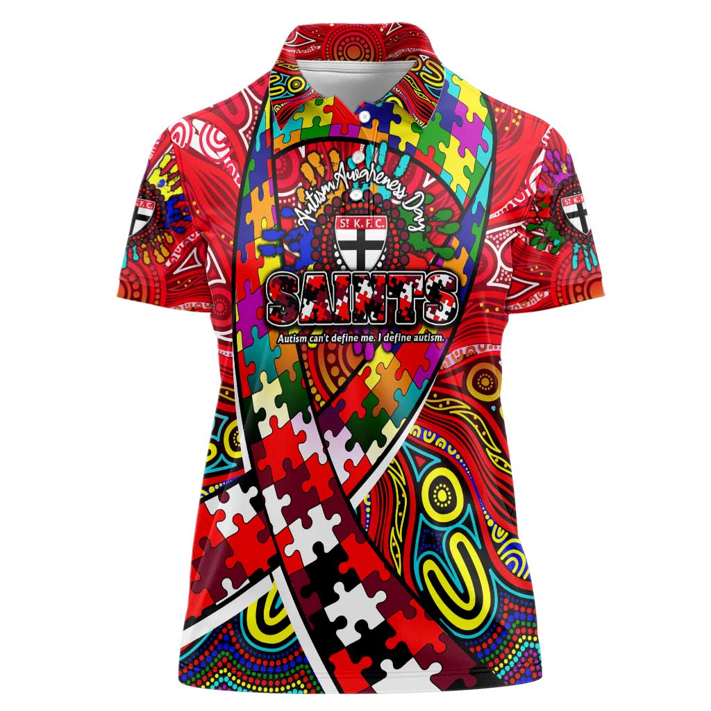 Autism Awareness Australia St Kilda Saints Women Polo Shirt Aboriginal Indigenous Art