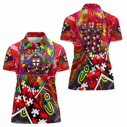 Autism Awareness Australia St Kilda Saints Women Polo Shirt Aboriginal Indigenous Art