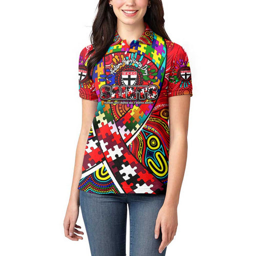 Autism Awareness Australia St Kilda Saints Women Polo Shirt Aboriginal Indigenous Art