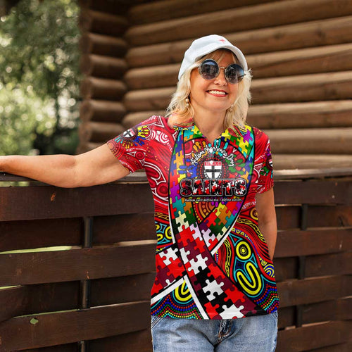 Autism Awareness Australia St Kilda Saints Women Polo Shirt Aboriginal Indigenous Art