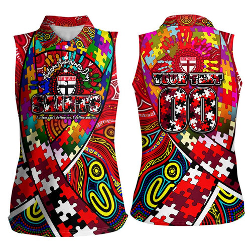 Autism Awareness Australia St Kilda Saints Women Sleeveless Polo Shirt Aboriginal Indigenous Art