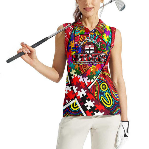Autism Awareness Australia St Kilda Saints Women Sleeveless Polo Shirt Aboriginal Indigenous Art