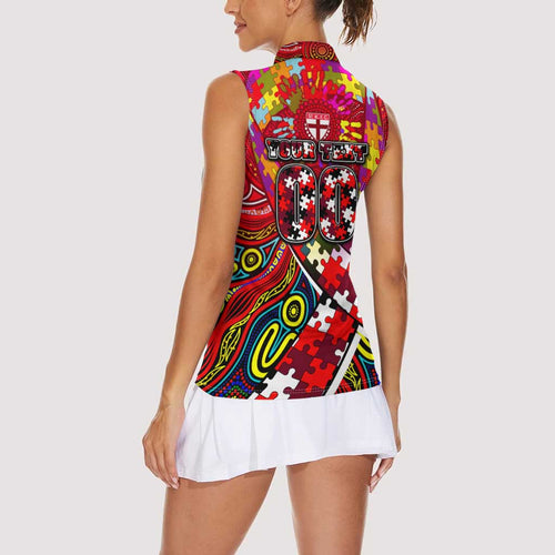Autism Awareness Australia St Kilda Saints Women Sleeveless Polo Shirt Aboriginal Indigenous Art