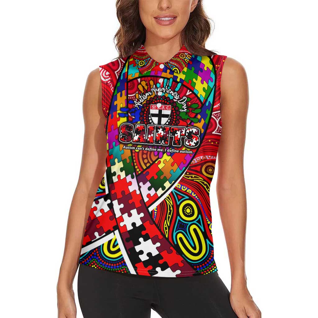 Autism Awareness Australia St Kilda Saints Women Sleeveless Polo Shirt Aboriginal Indigenous Art